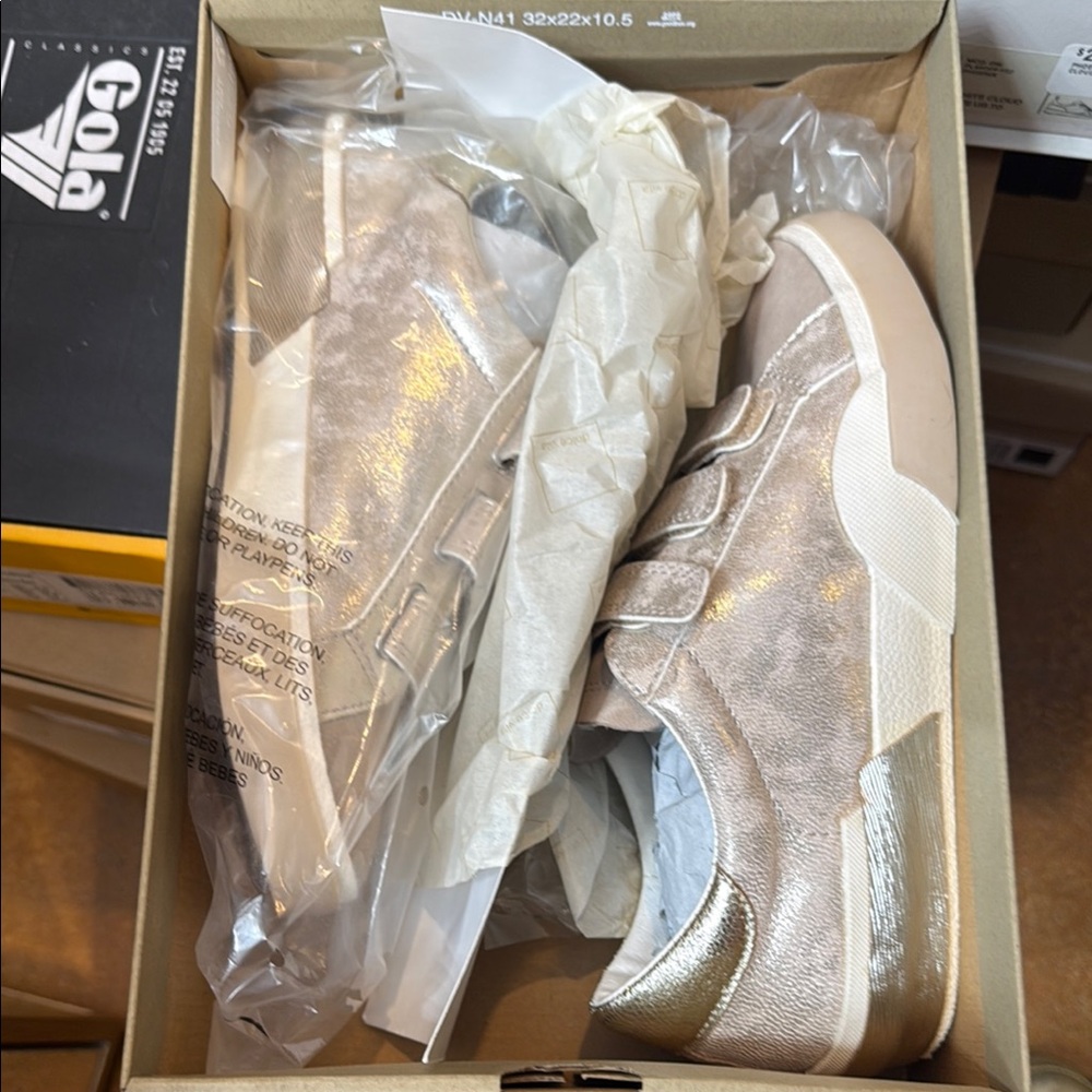 Dolce Vita Gold and Cream Sneakers with Classic Silhouette - Picture 3 of 3
